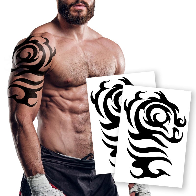 Kotbs 2 Sheets Large Temporary Tattoo Stickers for Men and Women Waterproof Fake Body Art Tattoos with Totem Design for Arm Chest Back - Image 1